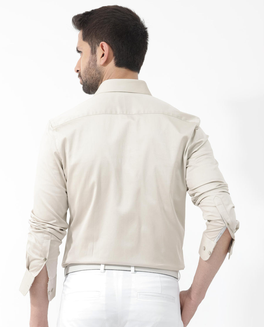 Rare Rabbit Men's Como 4 Dusky Beige Cotton Plain Regular Fit Full Sleeve Collared Shirt