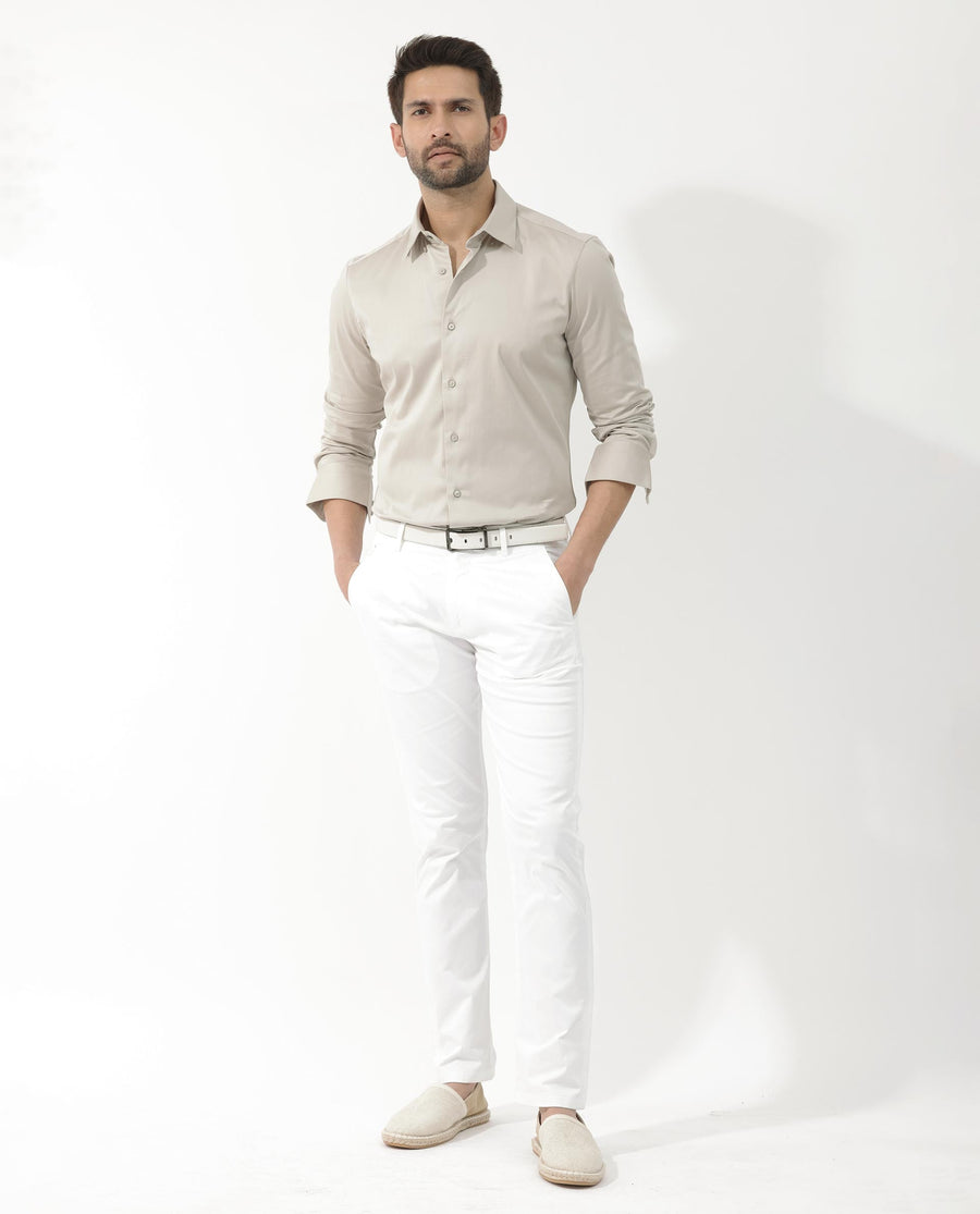 Rare Rabbit Men's Como 4 Dusky Beige Cotton Plain Regular Fit Full Sleeve Collared Shirt
