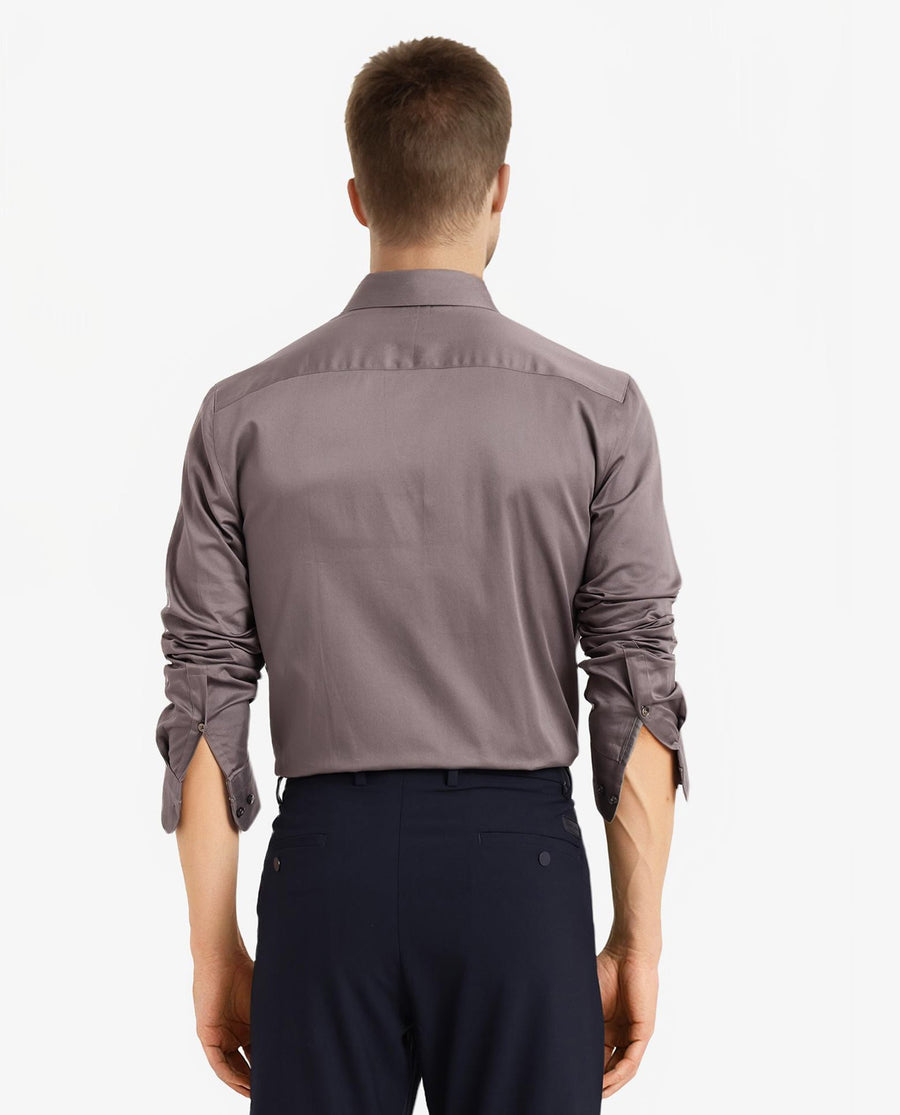 Rare Rabbit Men's Como-5 Dusky Grey Satin Plain Regular Fit Full Sleeve Collared Shirt