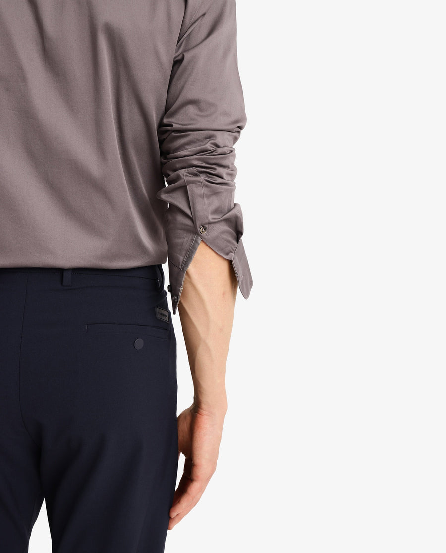 Rare Rabbit Men's Como-5 Dusky Grey Satin Plain Regular Fit Full Sleeve Collared Shirt