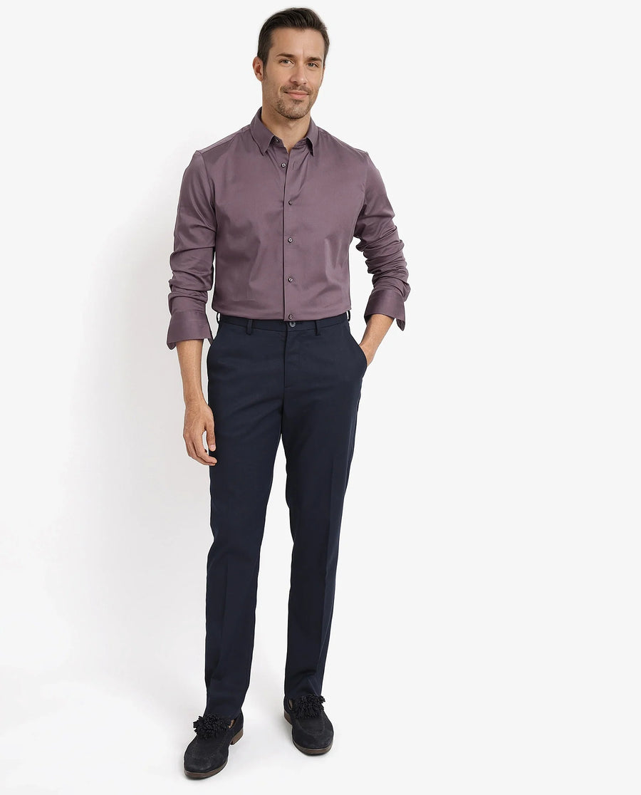 Rare Rabbit Men's Como-5 Dusky Maroon Satin Plain Regular Fit Full Sleeve Collared Shirt