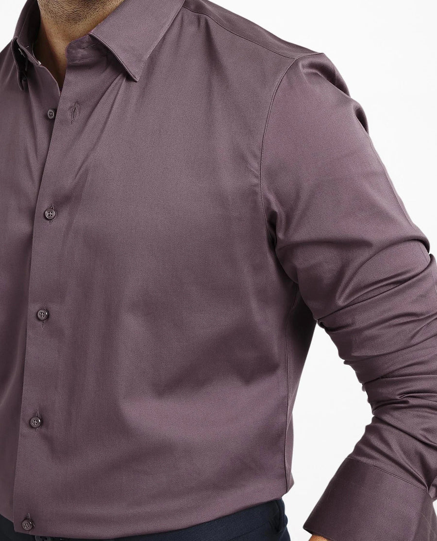 Rare Rabbit Men's Como-5 Dusky Maroon Satin Plain Regular Fit Full Sleeve Collared Shirt