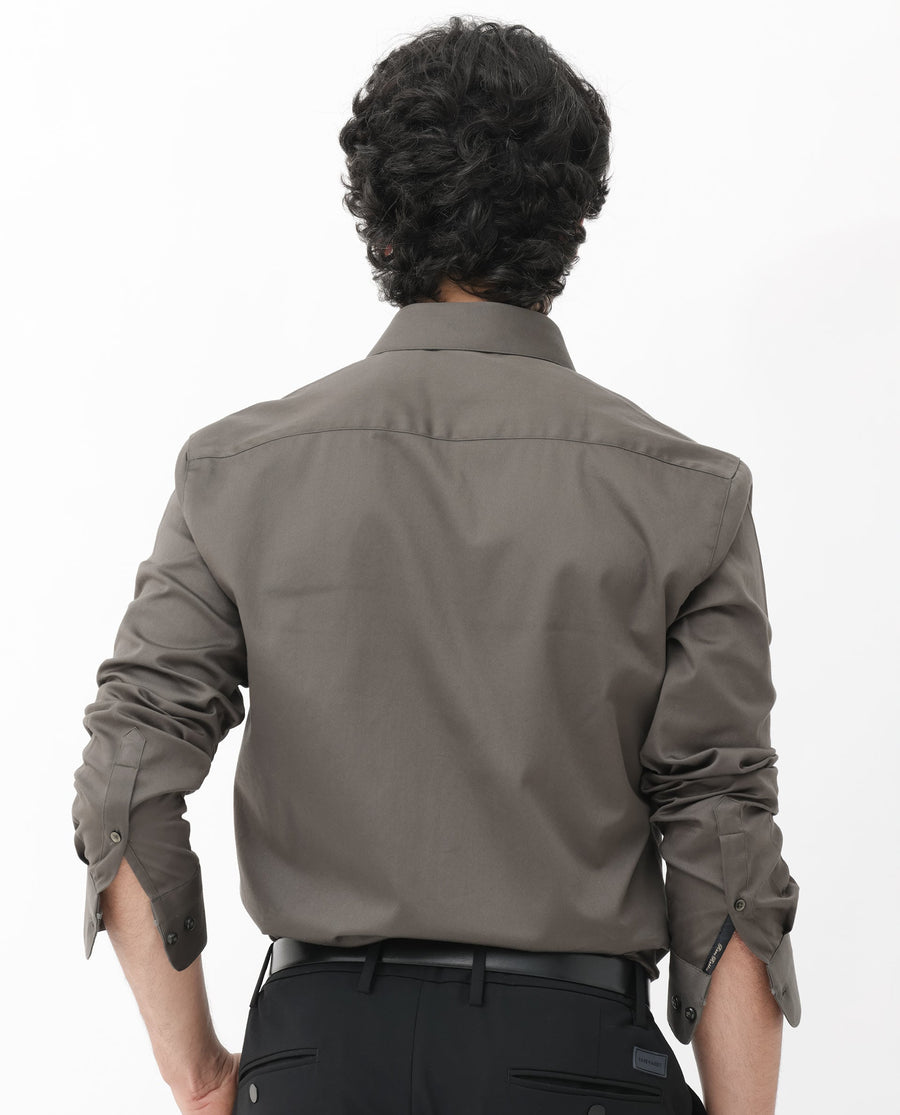Rare Rabbit Men's Como-4 Dusky Olive Cotton Plain Regular Fit Full Sleeve Collared Shirt