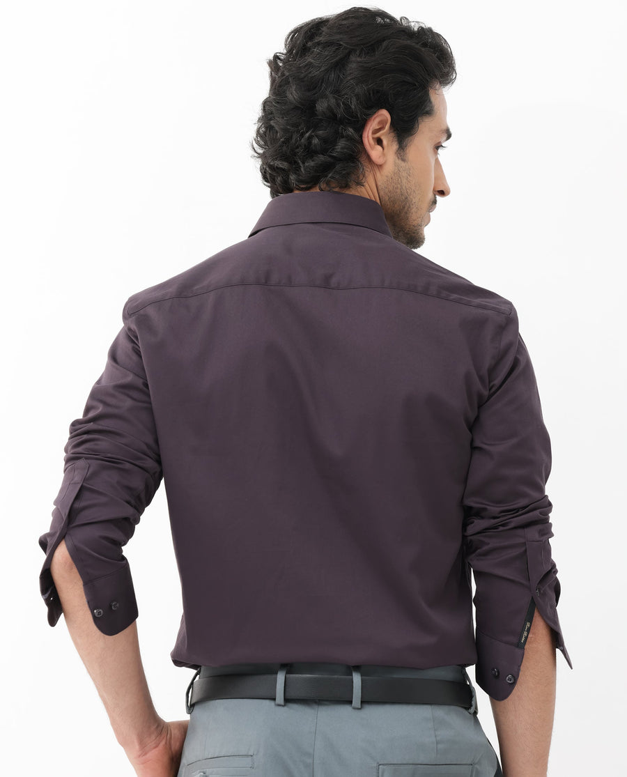 Rare Rabbit Men's Como-4 Dark Purple Cotton Plain Regular Fit Full Sleeve Collared Shirt