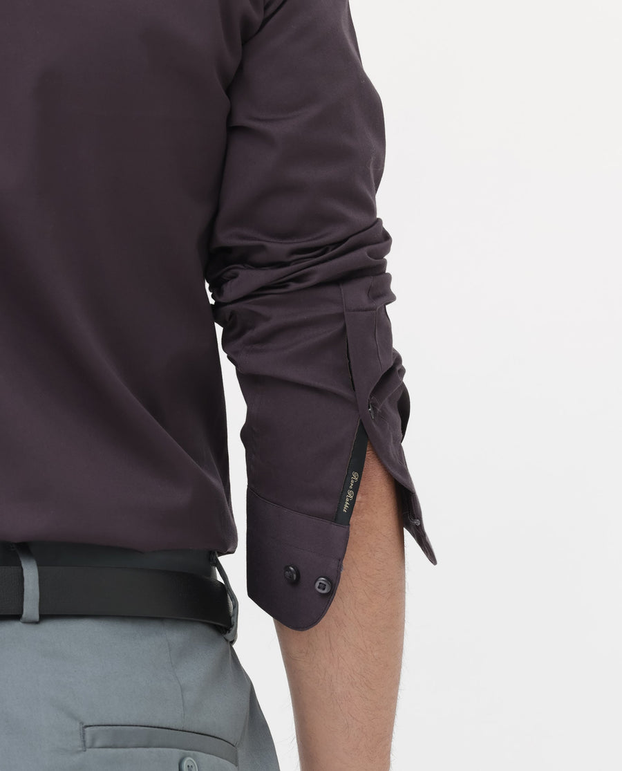 Rare Rabbit Men's Como-4 Dark Purple Cotton Plain Regular Fit Full Sleeve Collared Shirt