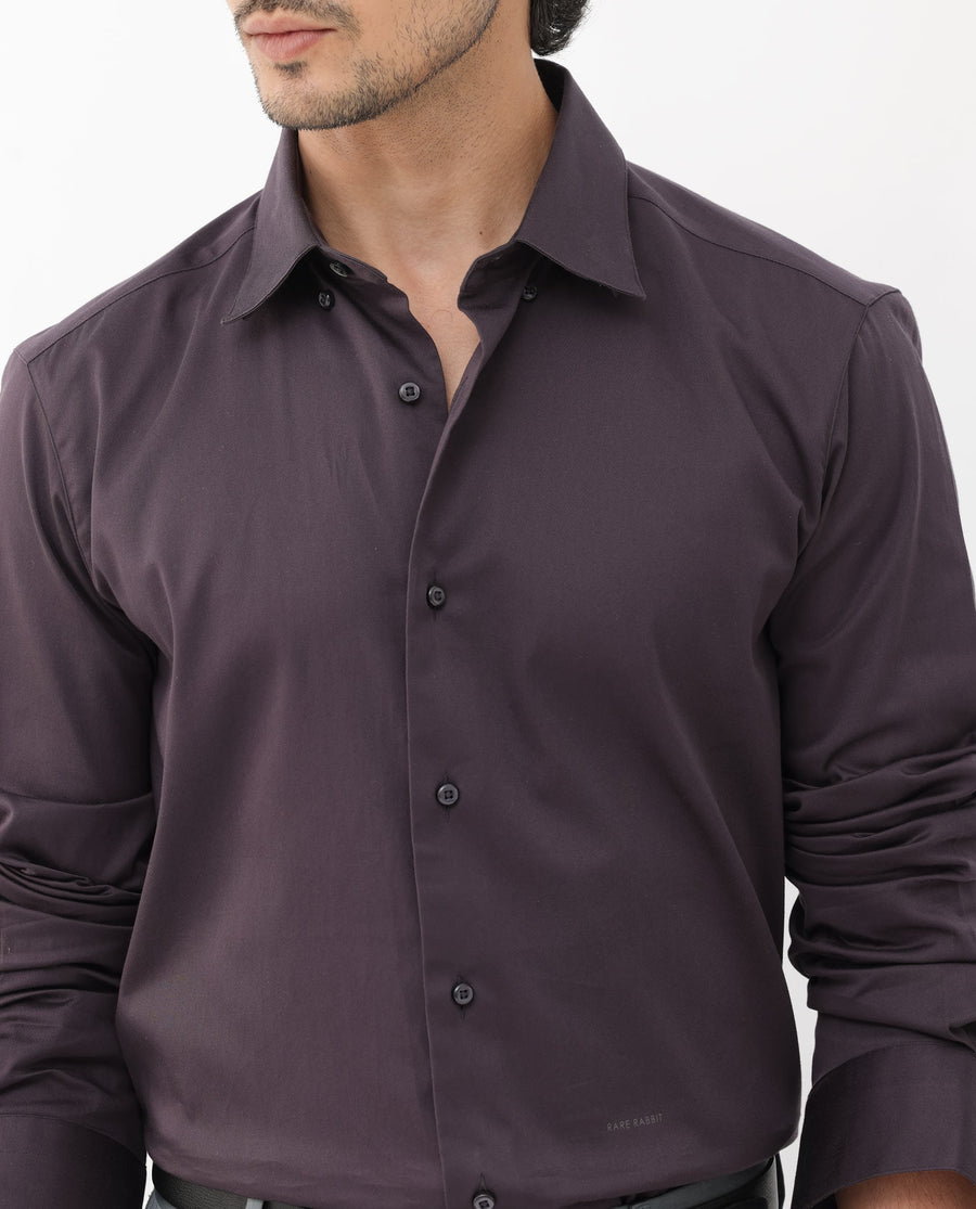 Rare Rabbit Men's Como-4 Dark Purple Cotton Plain Regular Fit Full Sleeve Collared Shirt