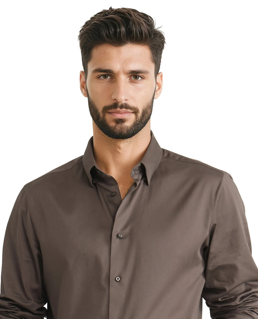 Rare Rabbit Men's Como 25 Dusky Olive Cotton Blend Plain Regular Fit Full Sleeve Collared Shirt
