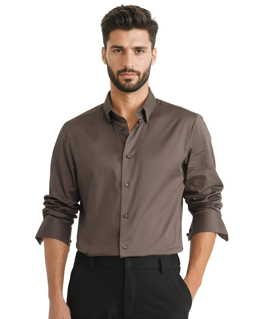 Rare Rabbit Men's Como 25 Dusky Olive Cotton Blend Plain Regular Fit Full Sleeve Collared Shirt