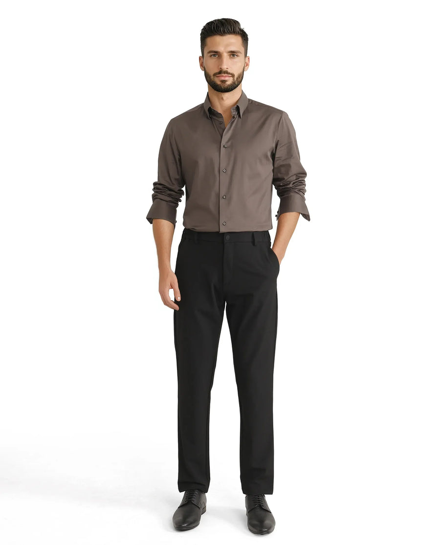 Rare Rabbit Men's Como 25 Dusky Olive Cotton Blend Plain Regular Fit Full Sleeve Collared Shirt