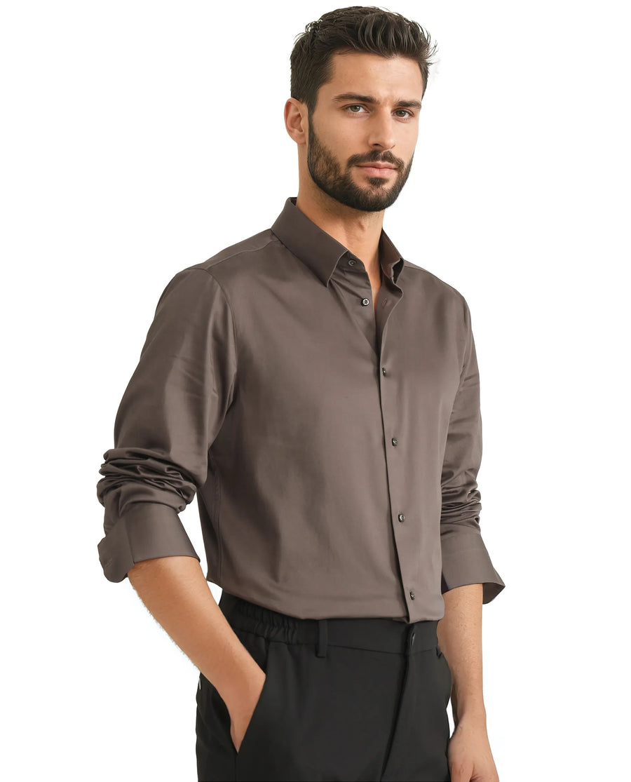 Rare Rabbit Men's Como 25 Dusky Olive Cotton Blend Plain Regular Fit Full Sleeve Collared Shirt