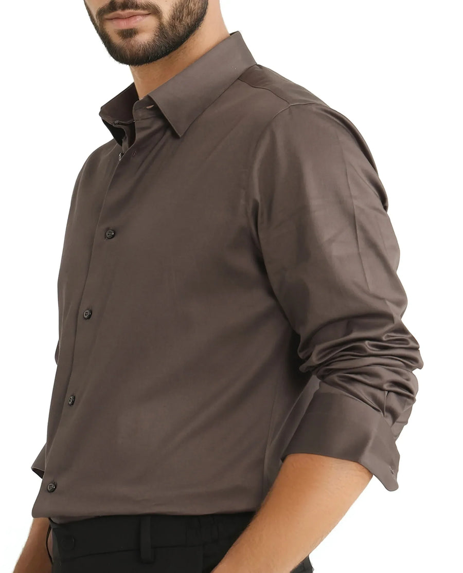 Rare Rabbit Men's Como 25 Dusky Olive Cotton Blend Plain Regular Fit Full Sleeve Collared Shirt
