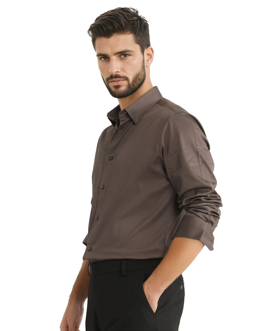 Rare Rabbit Men's Como 25 Dusky Olive Cotton Blend Plain Regular Fit Full Sleeve Collared Shirt