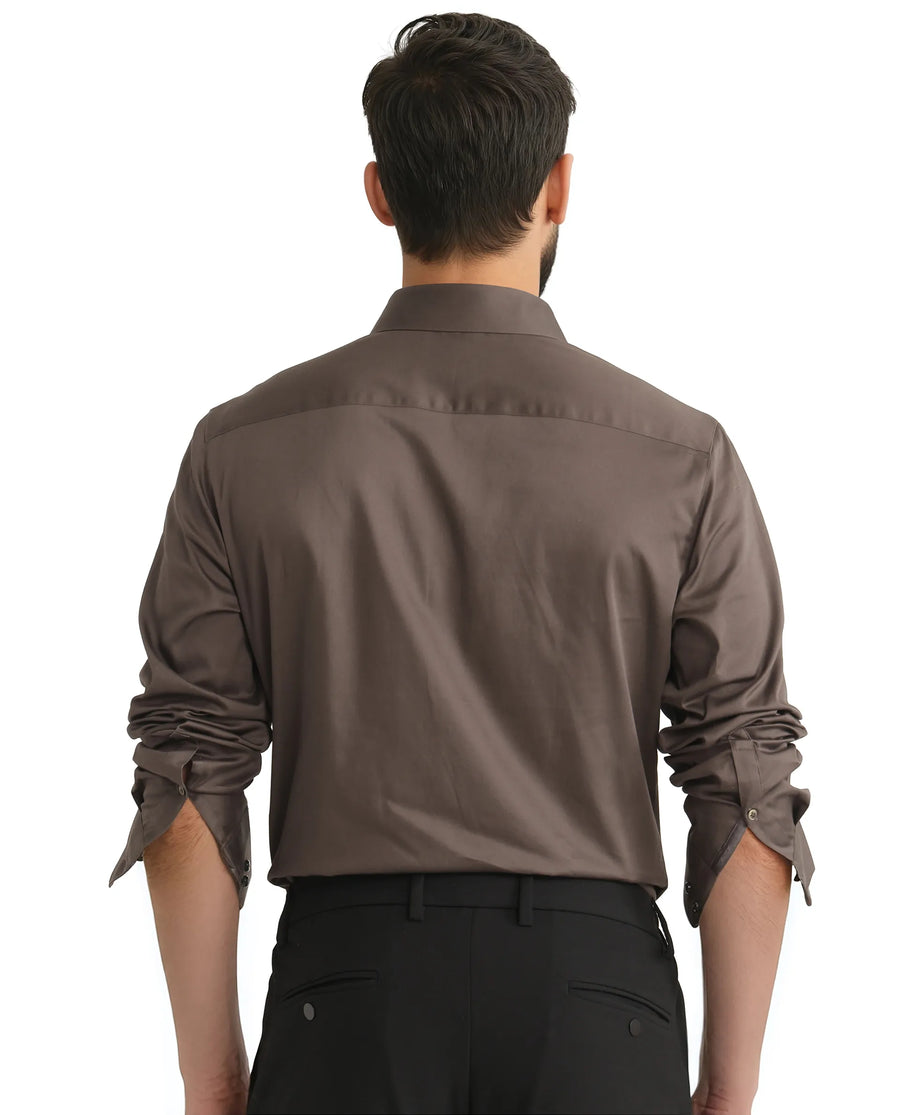 Rare Rabbit Men's Como 25 Dusky Olive Cotton Blend Plain Regular Fit Full Sleeve Collared Shirt