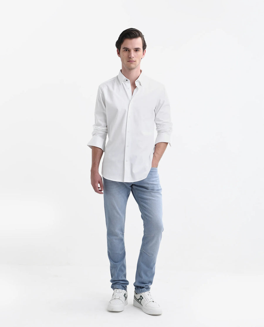 Rare Rabbit Men's Como-26 White Satin Plain Regular Fit Full Sleeve Collared Shirt