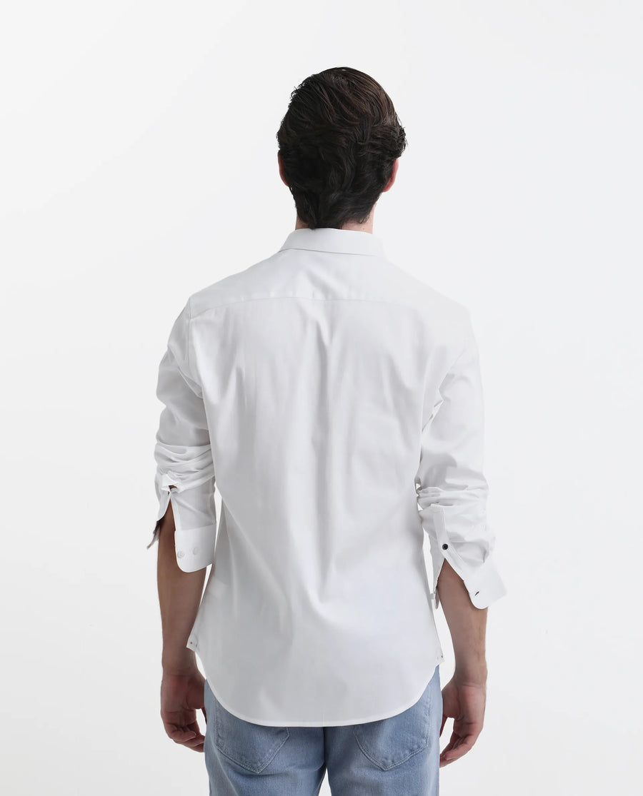 Rare Rabbit Men's Como-26 White Satin Plain Regular Fit Full Sleeve Collared Shirt