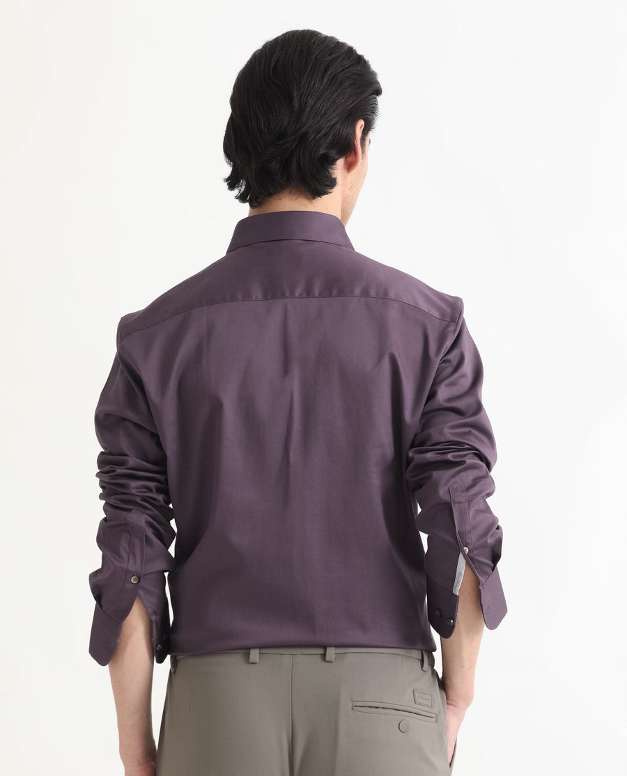 Rare Rabbit Men's Comor Dark Purple Cotton Plain Regular Fit Full Sleeve Collared Shirt