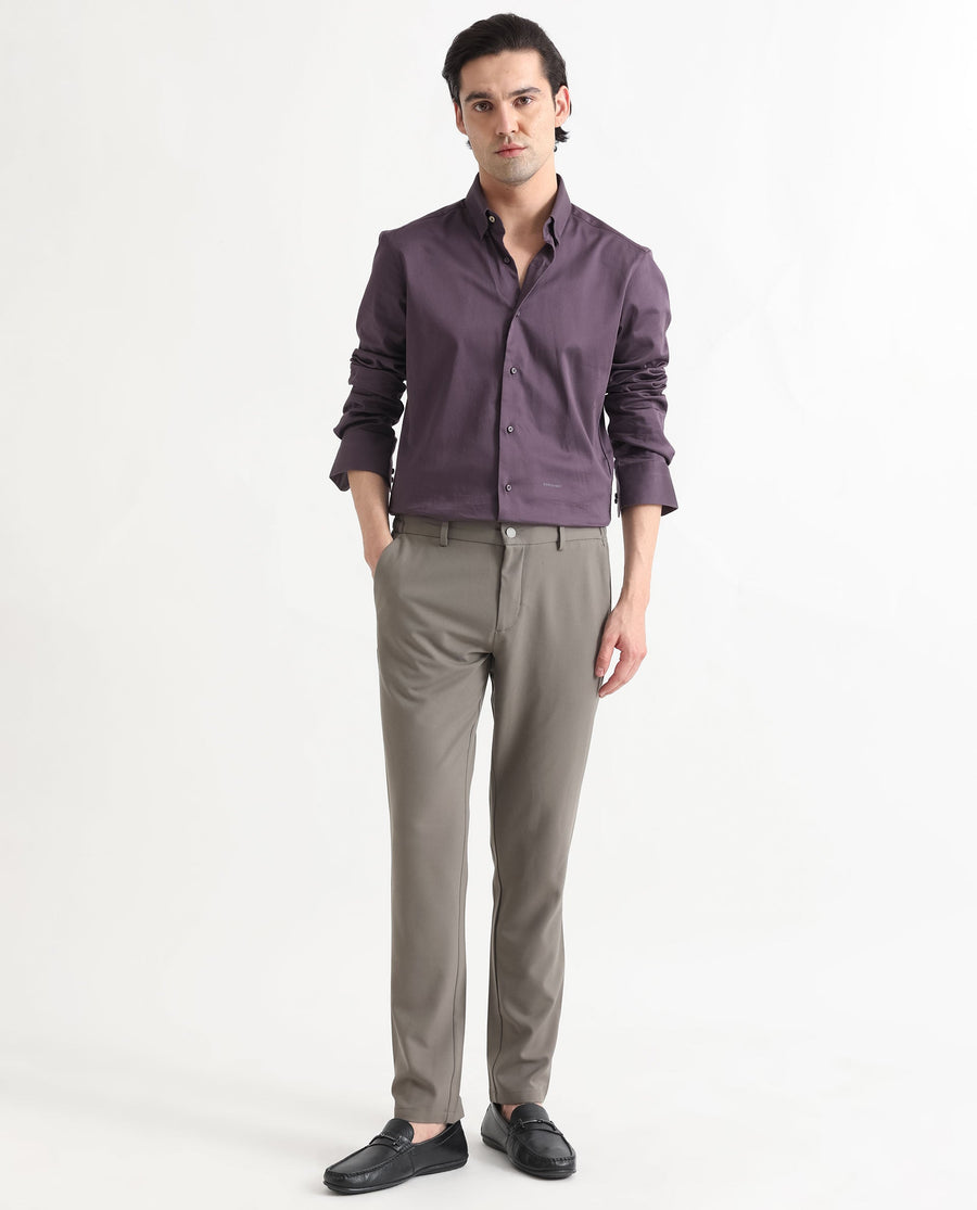 Rare Rabbit Men's Comor Dark Purple Cotton Plain Regular Fit Full Sleeve Collared Shirt