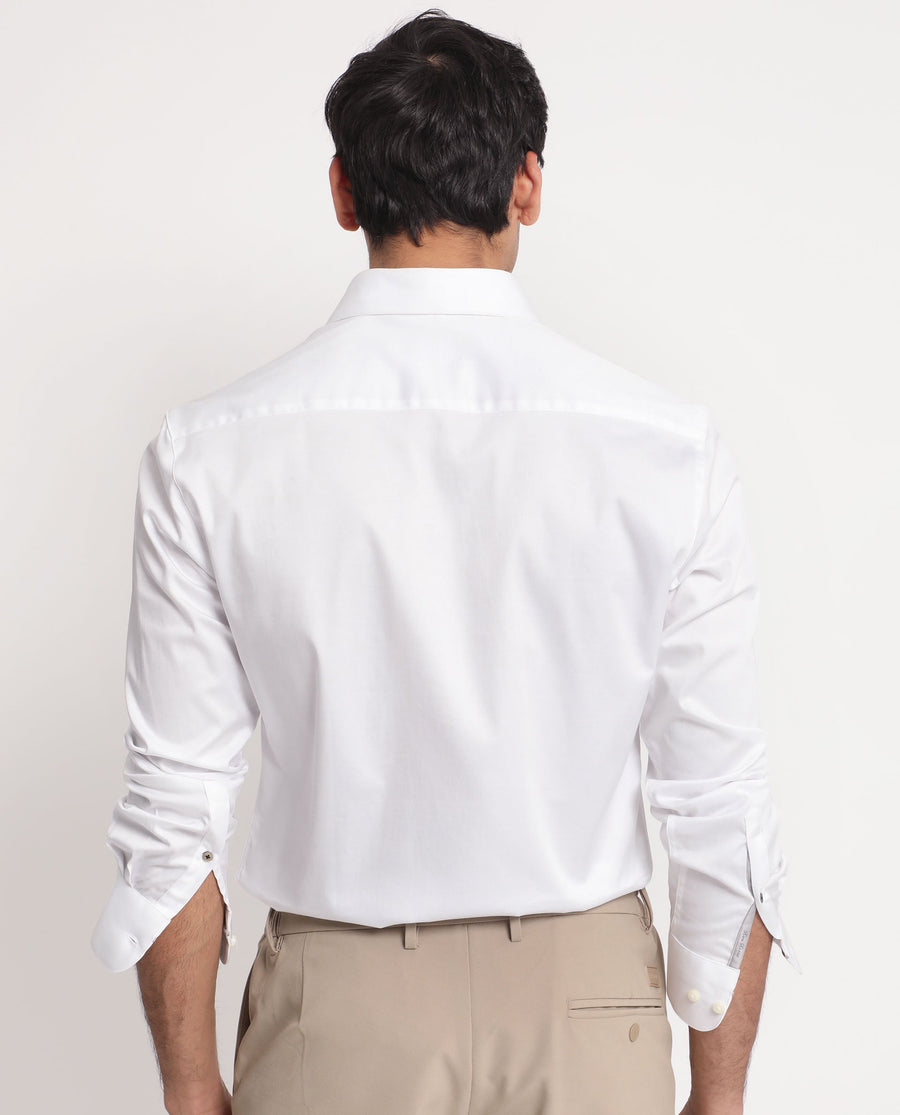 Rare Rabbit Men's Comor White Cotton Plain Regular Fit Full Sleeve Collared Shirt