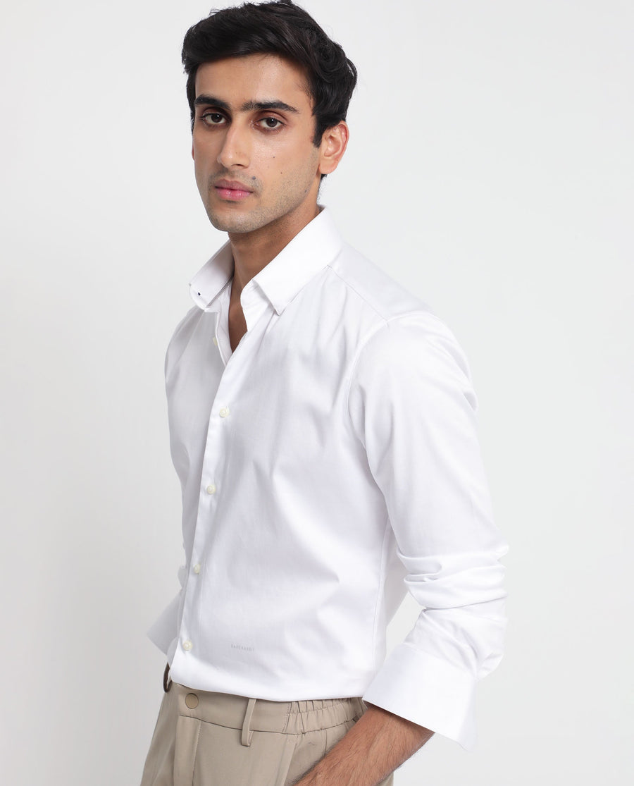 Rare Rabbit Men's Comor White Cotton Plain Regular Fit Full Sleeve Collared Shirt