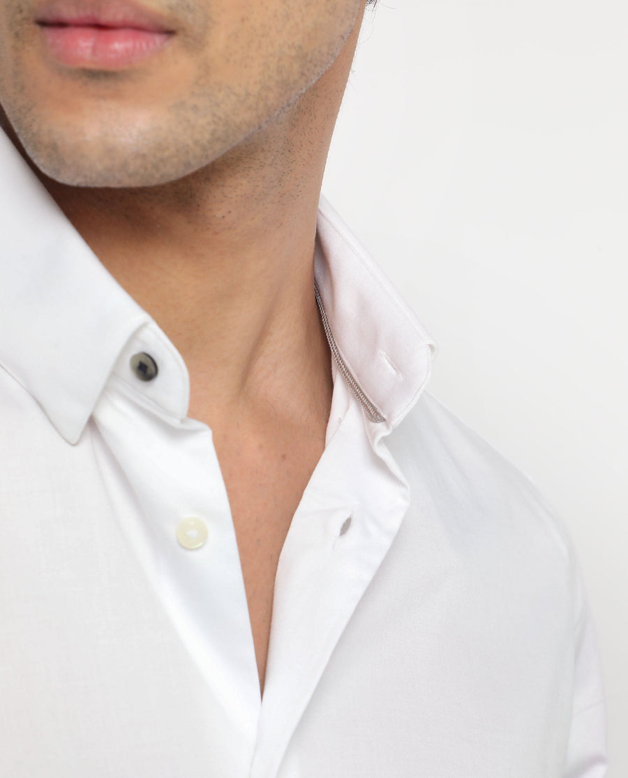 Rare Rabbit Men's Comor White Cotton Plain Regular Fit Full Sleeve Collared Shirt