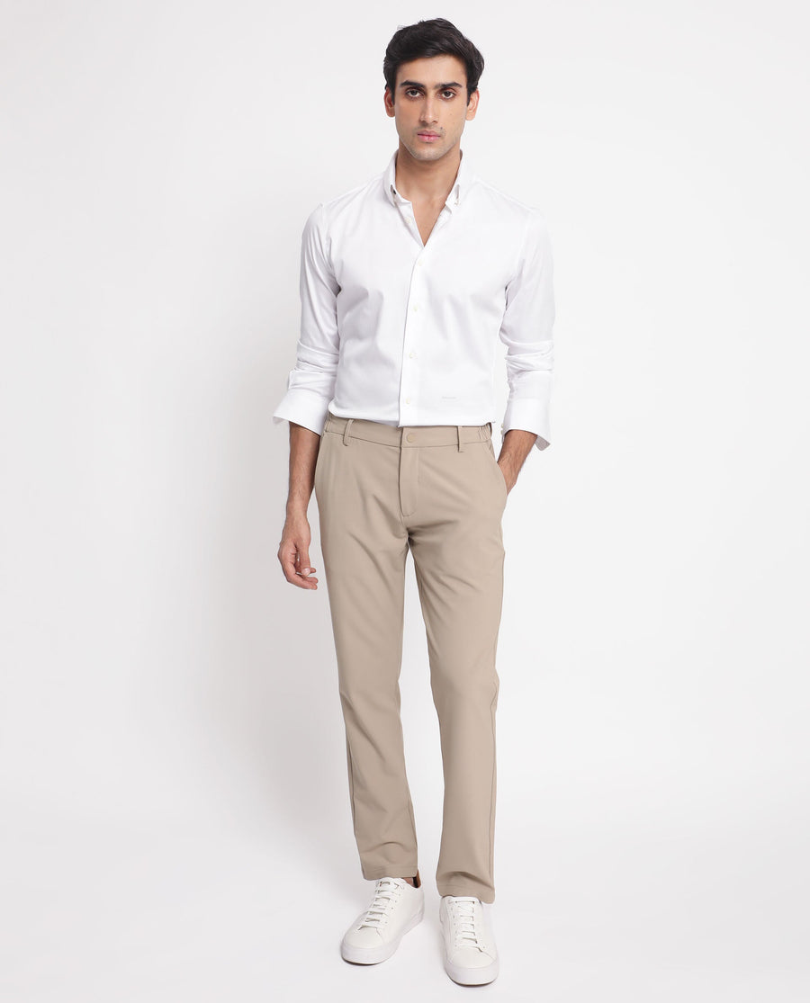 Rare Rabbit Men's Comor White Cotton Plain Regular Fit Full Sleeve Collared Shirt