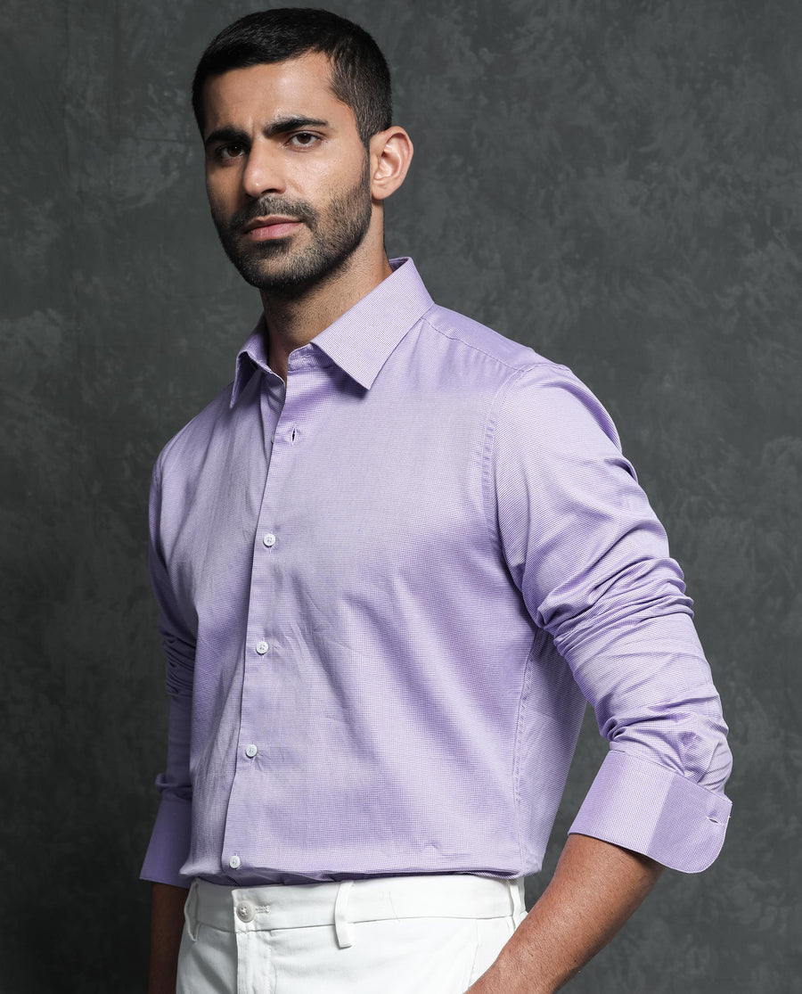 Rare Rabbit Men's Constell Purple Cotton Checked Print Regular Fit Full Sleeve Collared Shirt