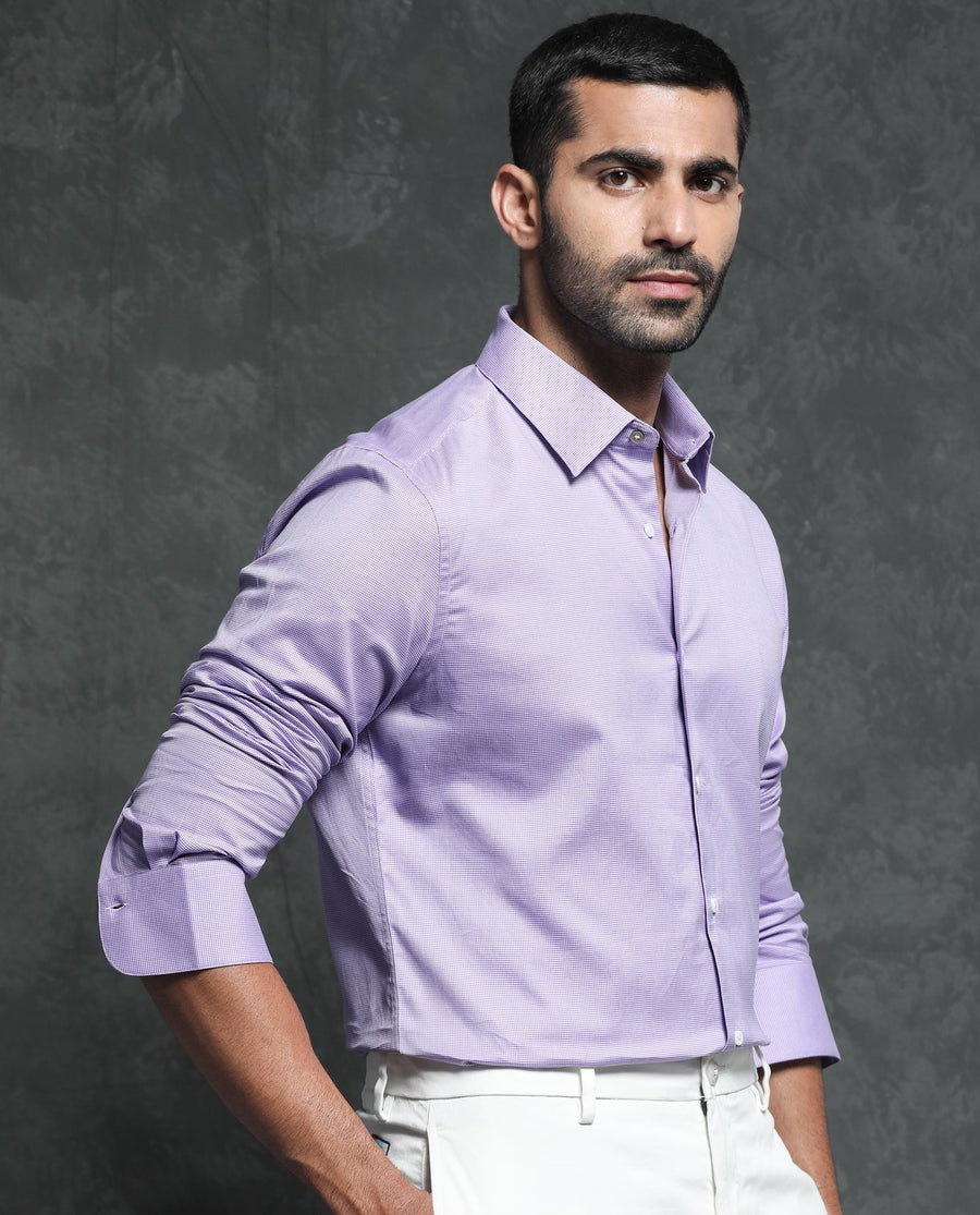 Rare Rabbit Men's Constell Purple Cotton Checked Print Regular Fit Full Sleeve Collared Shirt