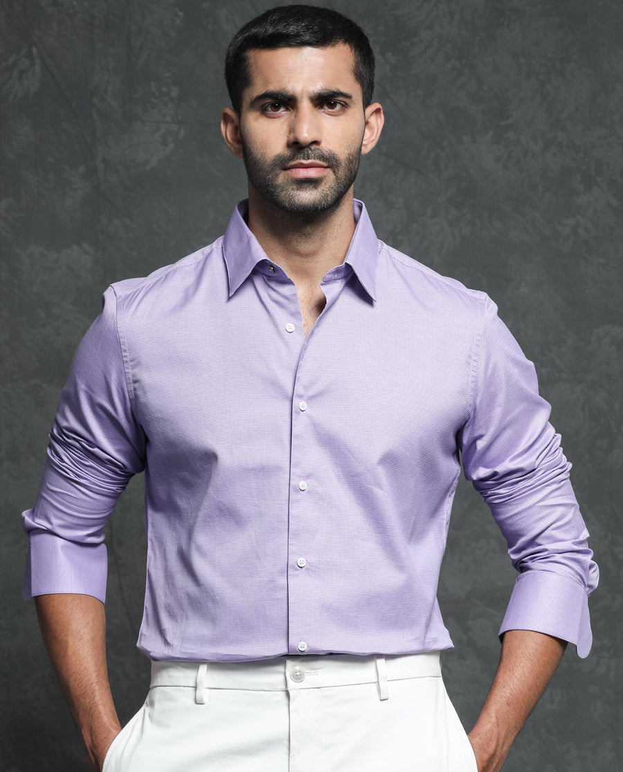 Rare Rabbit Men's Constell Purple Cotton Checked Print Regular Fit Full Sleeve Collared Shirt