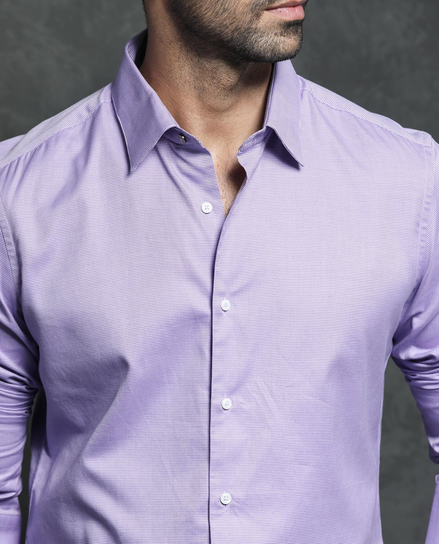Rare Rabbit Men's Constell Purple Cotton Checked Print Regular Fit Full Sleeve Collared Shirt