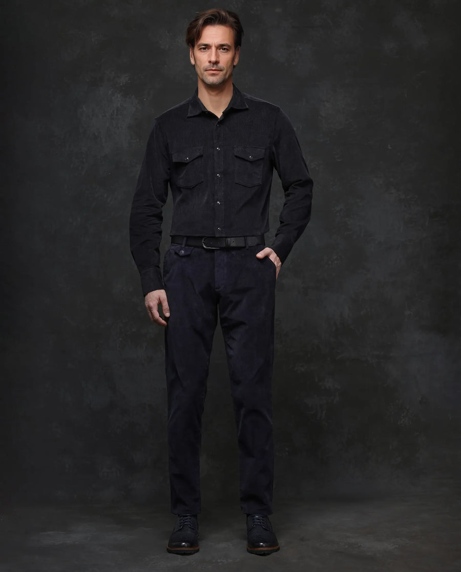 Rare Rabbit Men's Cordin-2 Black Cotton Plain Regular Fit Full Sleeve Collared Shirt