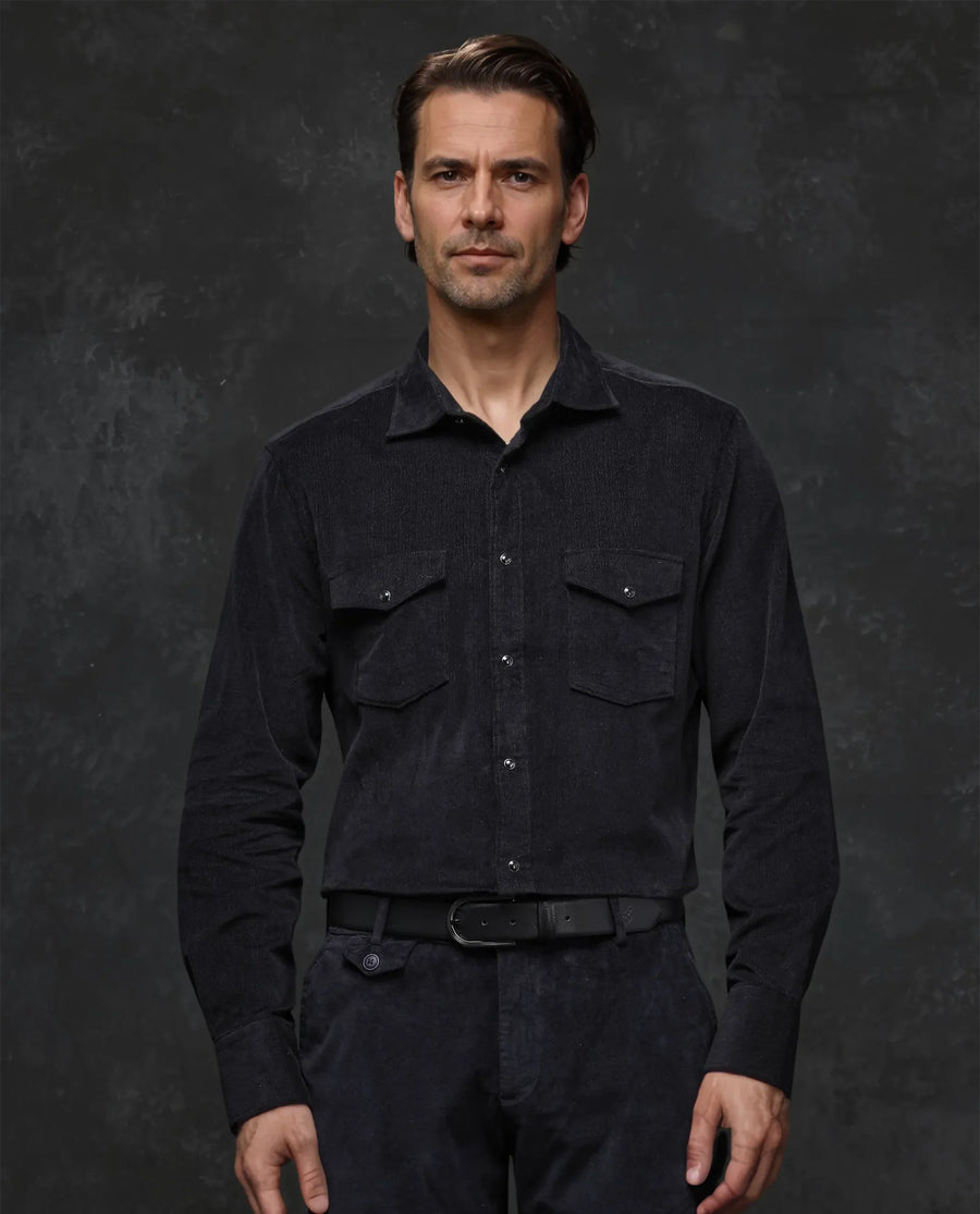 Rare Rabbit Men's Cordin-2 Black Cotton Plain Regular Fit Full Sleeve Collared Shirt