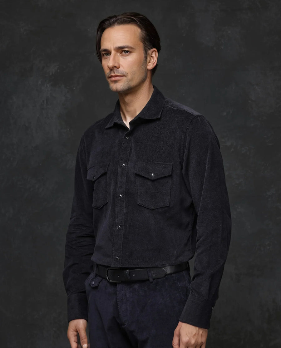 Rare Rabbit Men's Cordin-2 Black Cotton Plain Regular Fit Full Sleeve Collared Shirt