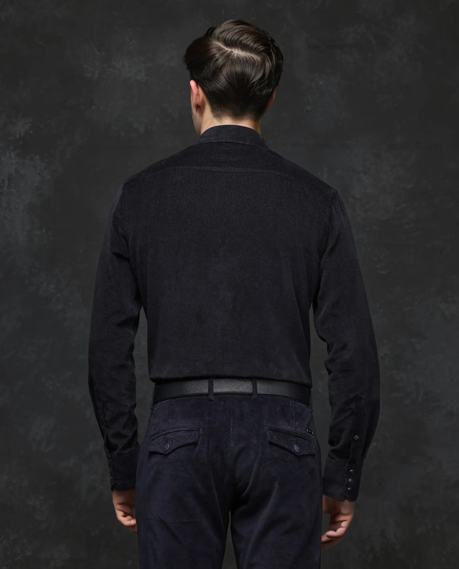 Rare Rabbit Men's Cordin-2 Black Cotton Plain Regular Fit Full Sleeve Collared Shirt