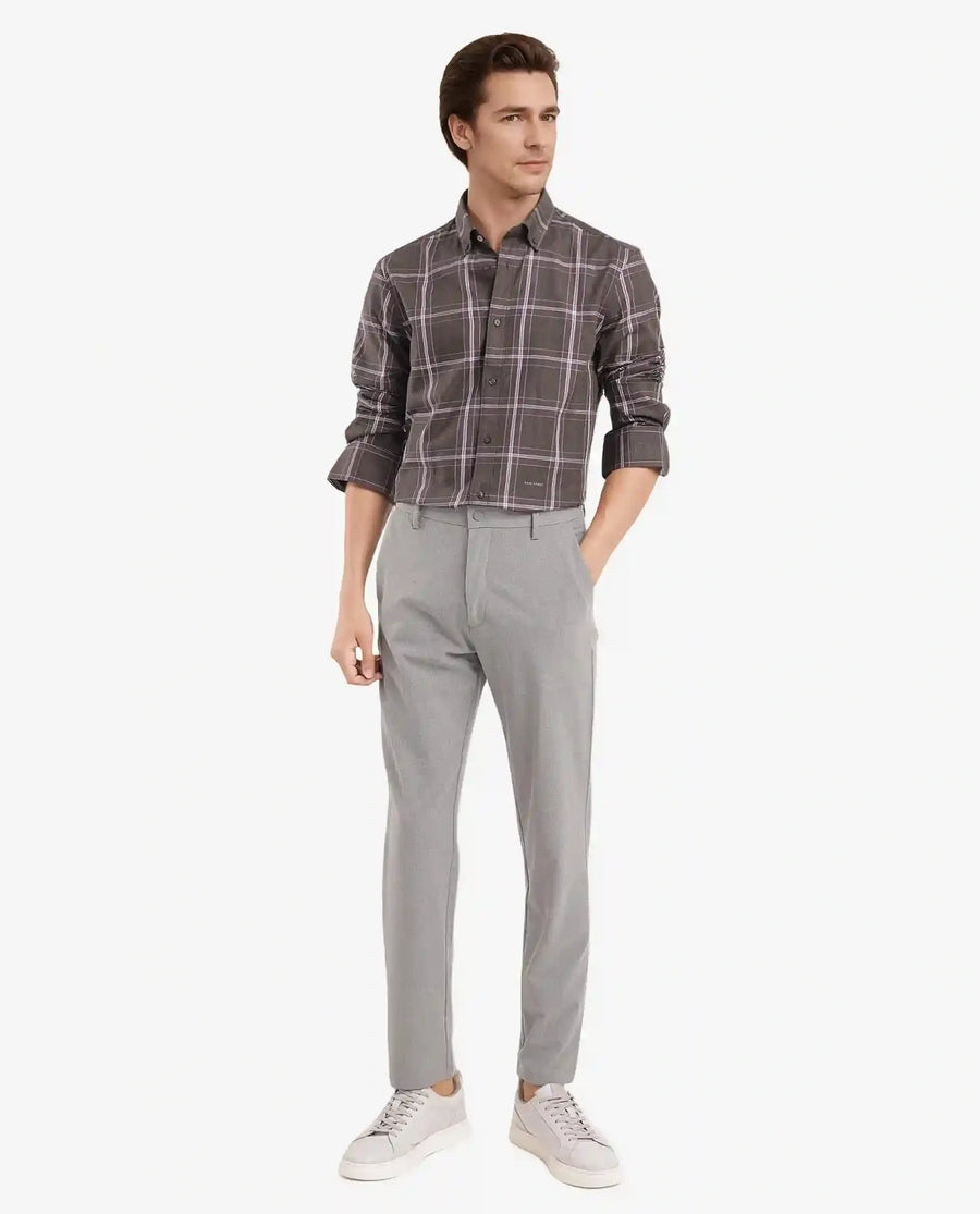 Rare Rabbit Men's Cordy Dark Olive Cotton Checked Print Regular Fit Full Sleeve Collared Shirt