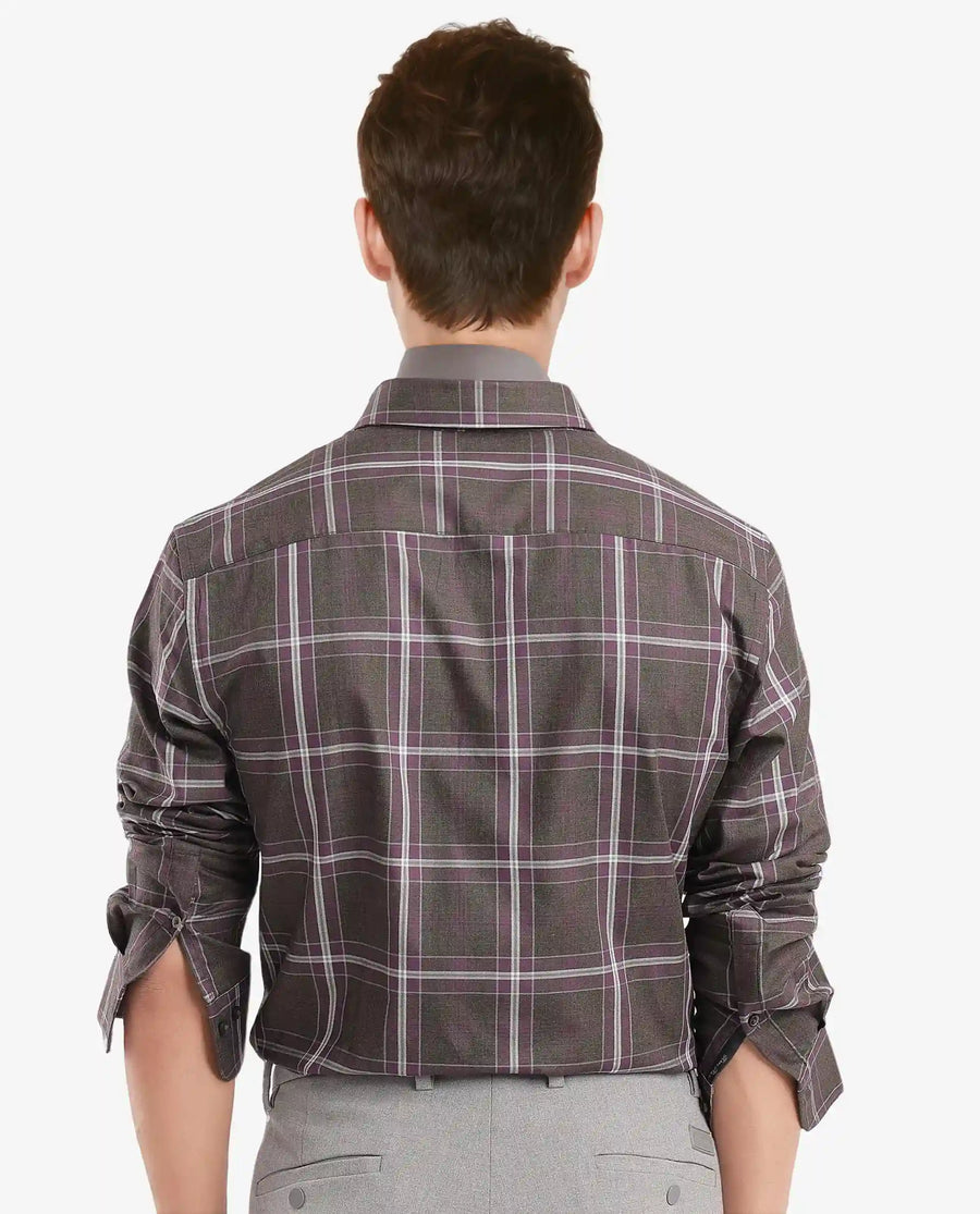Rare Rabbit Men's Cordy Dark Olive Cotton Checked Print Regular Fit Full Sleeve Collared Shirt