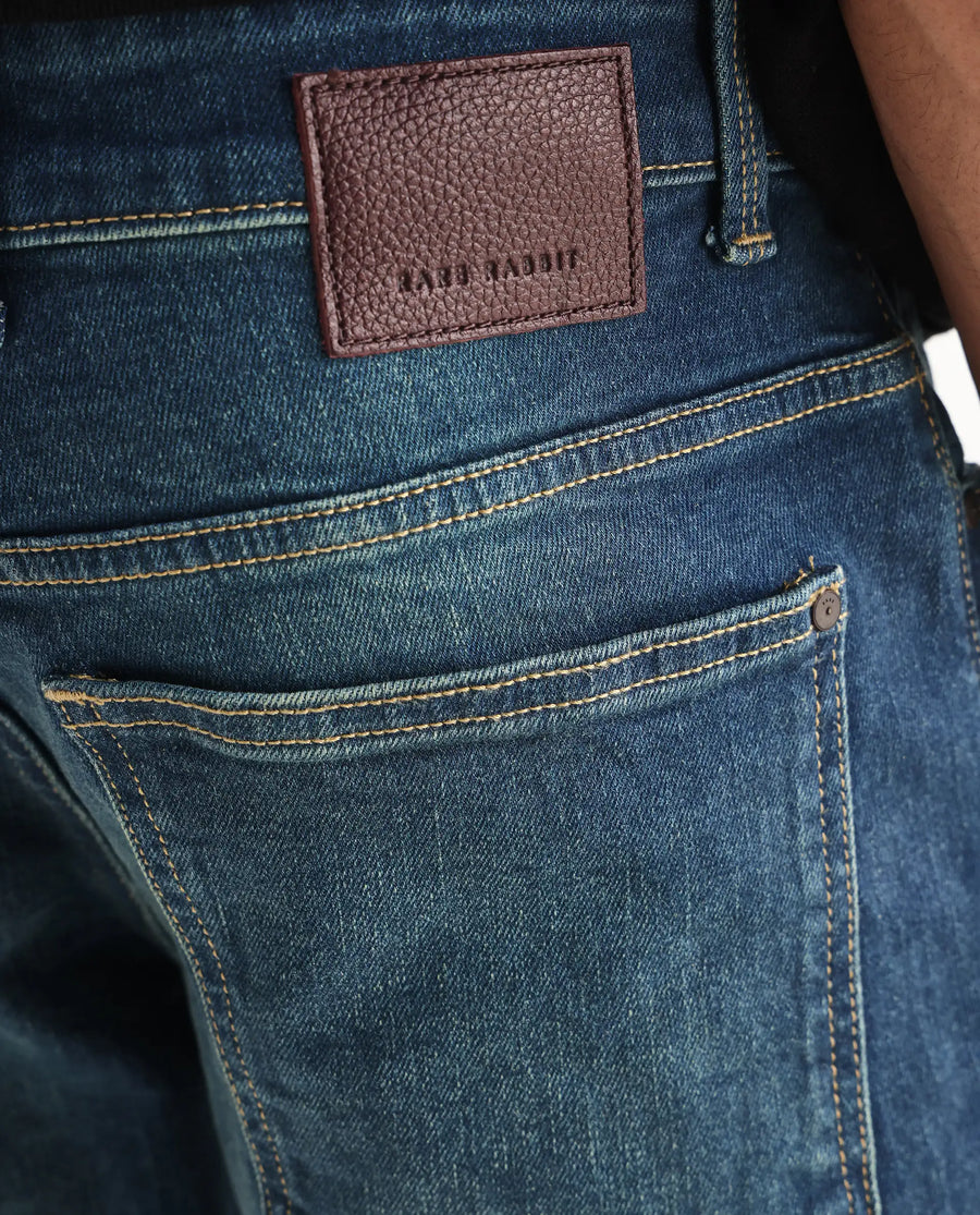 Rare Rabbit Men's Coro Pastel Blue Cotton Blend Plain Hawk Slim Fit Jeans