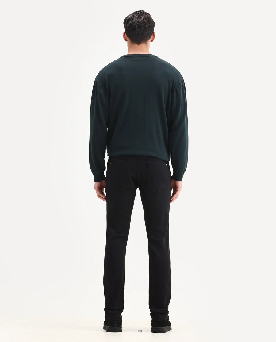 Rare Rabbit Men's Corvo Black Cotton Blend Plain Hawk Slim Fit Jeans