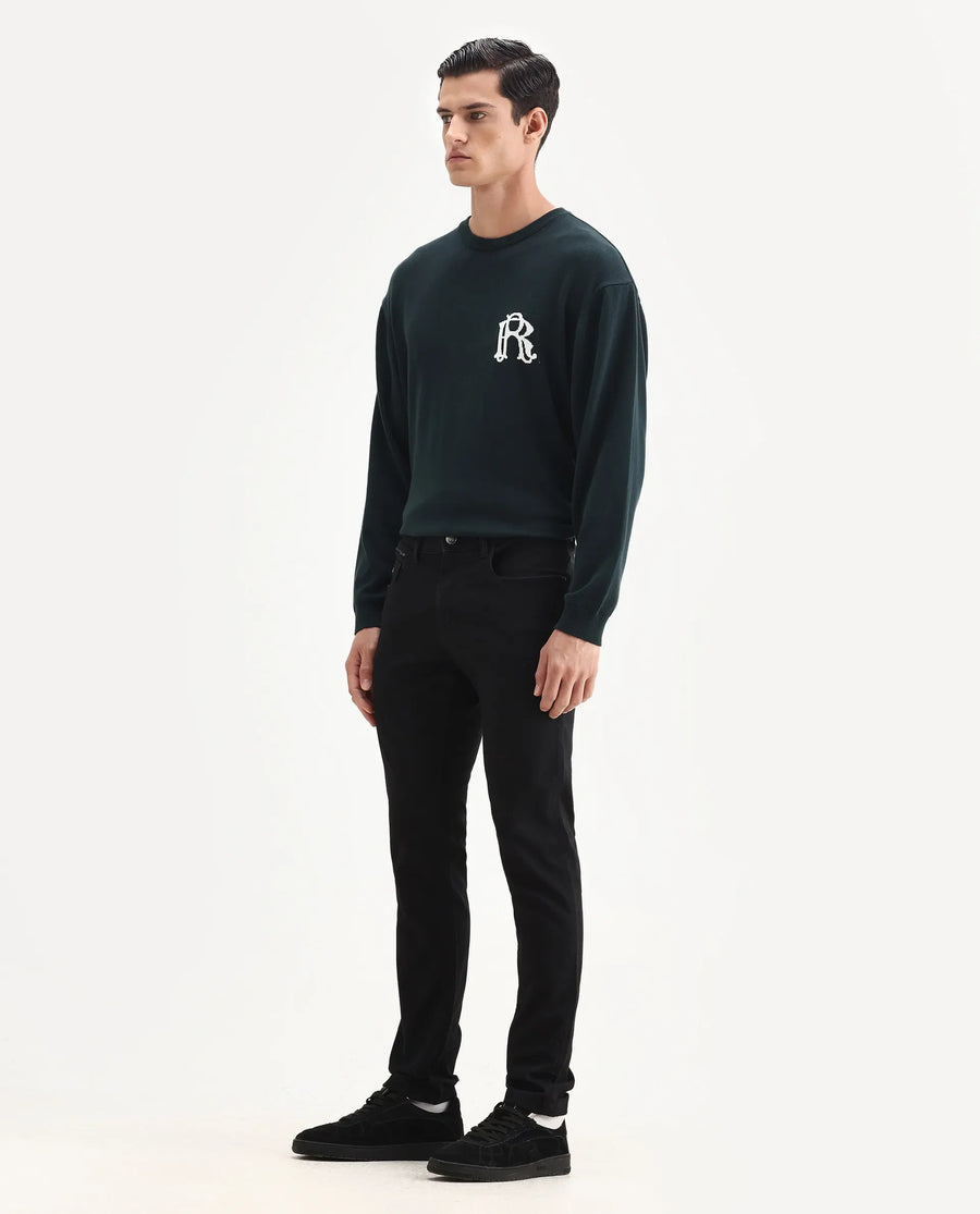 Rare Rabbit Men's Corvo Black Cotton Blend Plain Hawk Slim Fit Jeans
