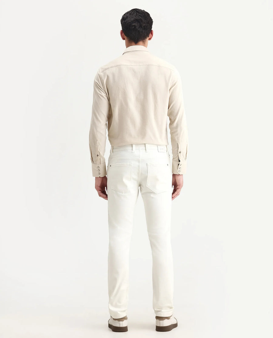Rare Rabbit Men's Corvo Off White Cotton Blend Plain Hawk Slim Fit Jeans