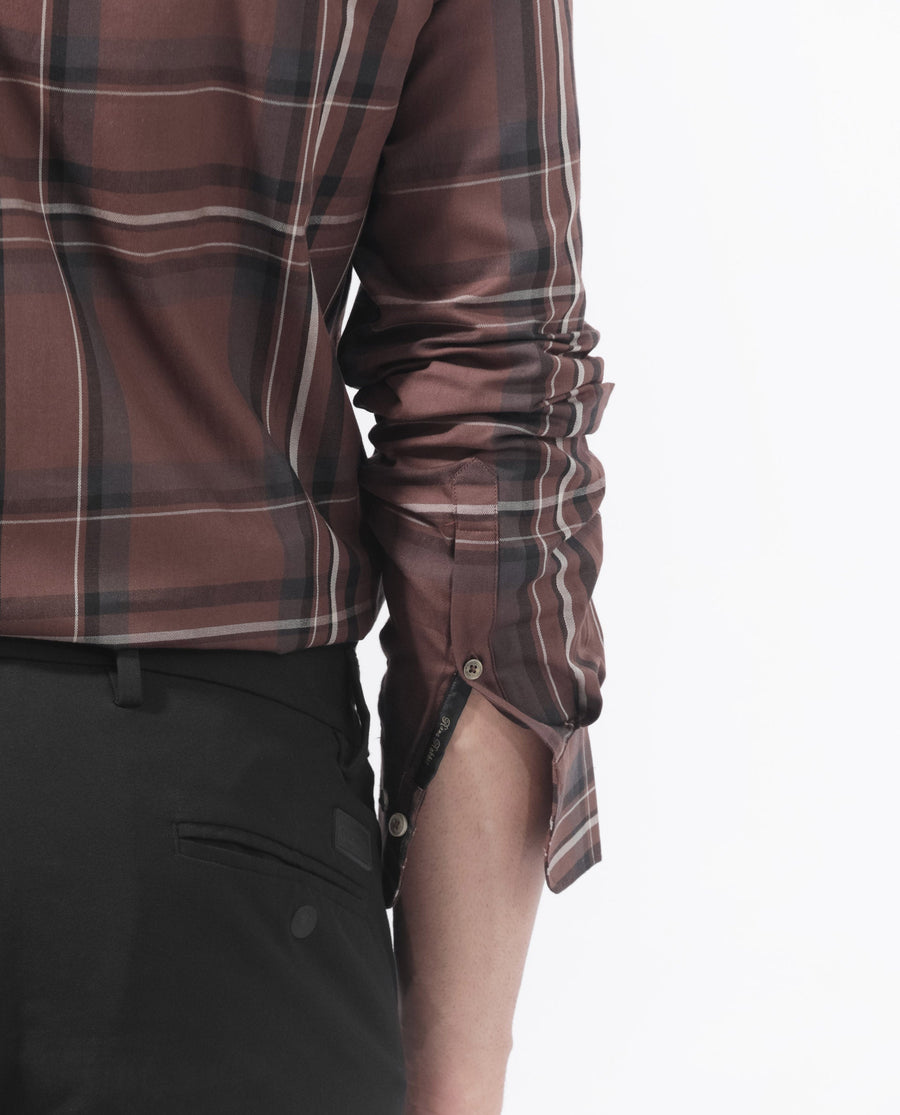 Rare Rabbit Men's Cosen Dark Brown Cotton Checked Print Regular Fit Full Sleeve Collared Shirt