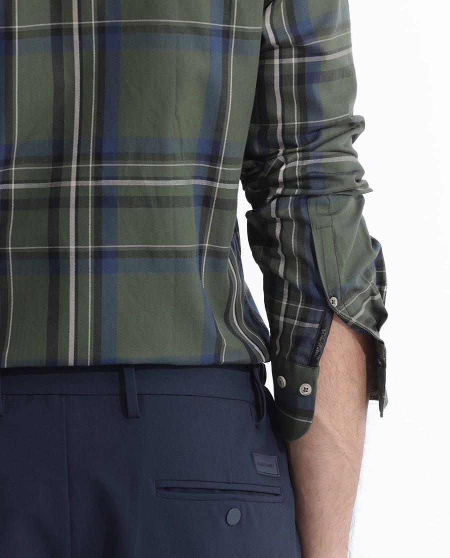 Rare Rabbit Men's Cosen Dark Green Cotton Checked Print Regular Fit Full Sleeve Collared Shirt