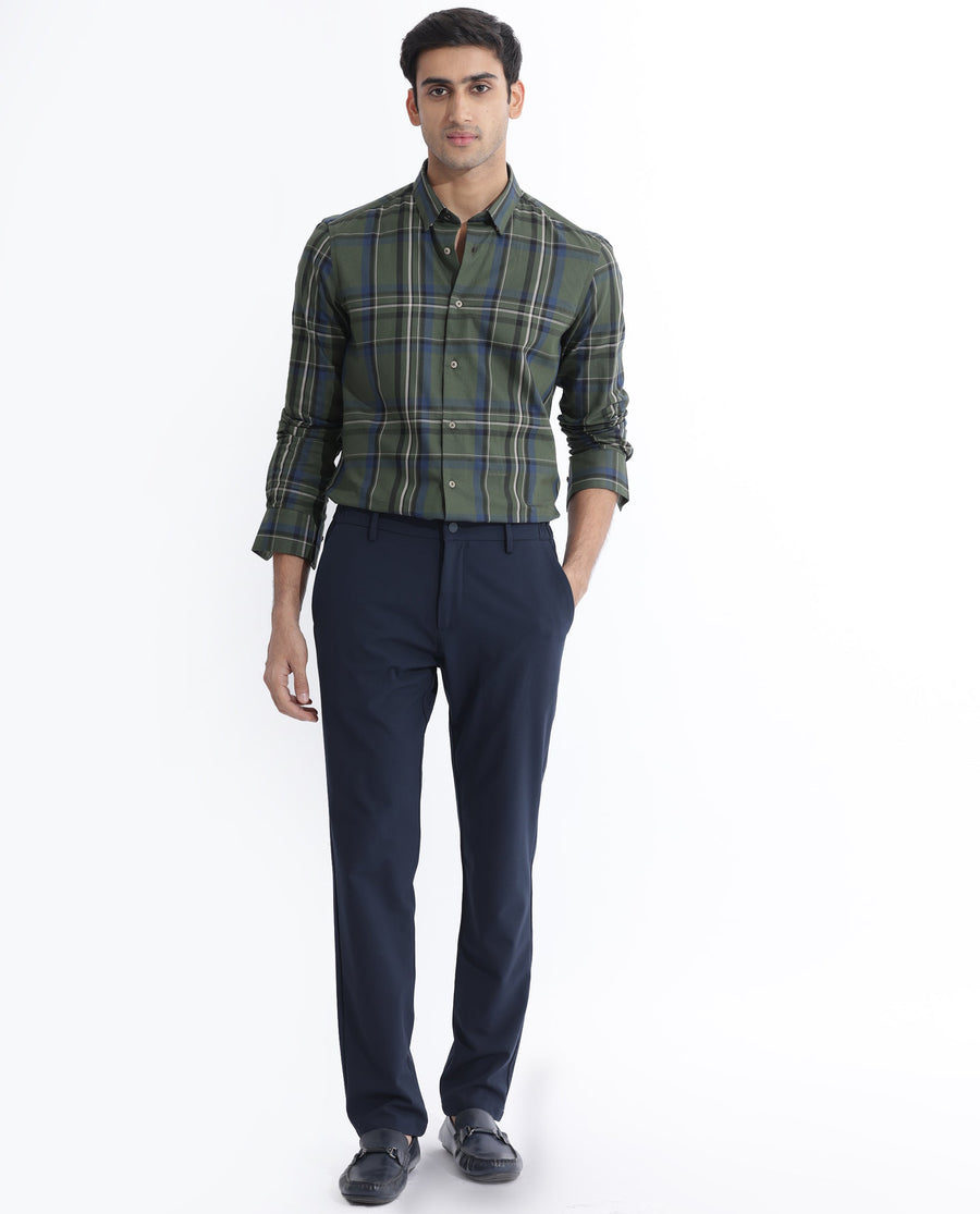 Rare Rabbit Men's Cosen Dark Green Cotton Checked Print Regular Fit Full Sleeve Collared Shirt