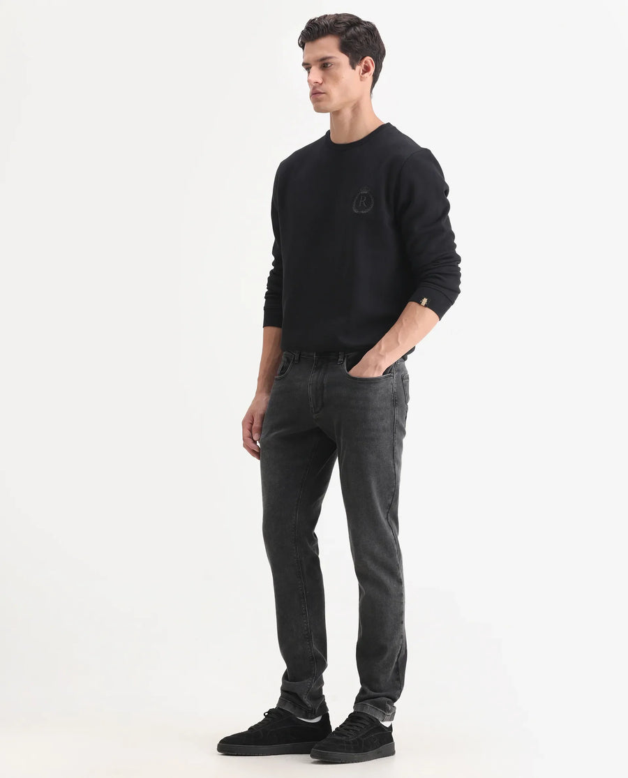 Rare Rabbit Men's Cosmog-1 Dark Grey Cotton Blend Fabric Hawk Slim Plain Jeans