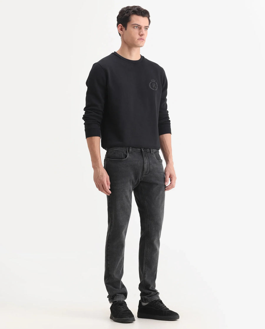 Rare Rabbit Men's Cosmog-1 Dark Grey Cotton Blend Fabric Hawk Slim Plain Jeans