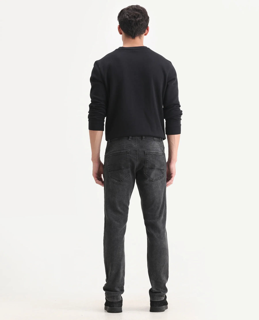 Rare Rabbit Men's Cosmog-1 Dark Grey Cotton Blend Fabric Hawk Slim Plain Jeans