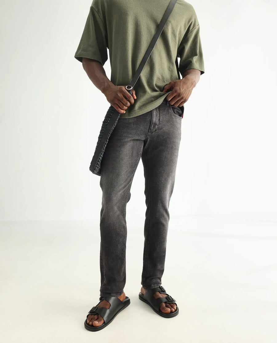 Rare Rabbit Men's Cosmog Black Cotton Plain Hawk Slim Fit Jeans