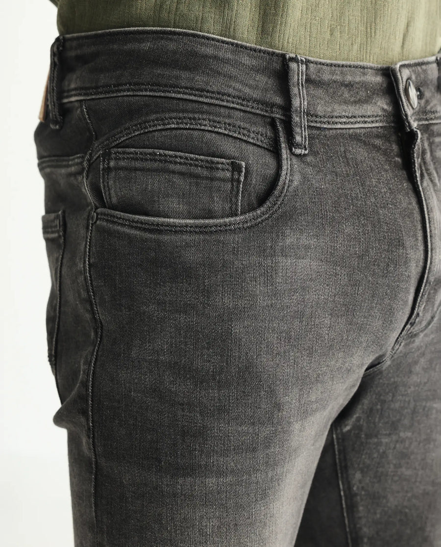 Rare Rabbit Men's Cosmog Black Cotton Plain Hawk Slim Fit Jeans