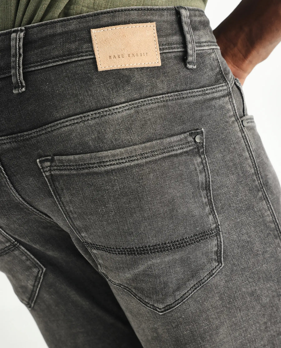 Rare Rabbit Men's Cosmog Black Cotton Plain Hawk Slim Fit Jeans
