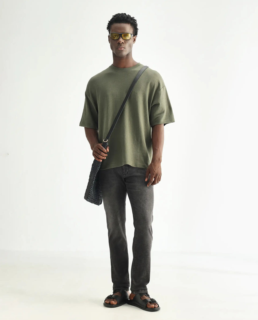 Rare Rabbit Men's Cosmog Black Cotton Plain Hawk Slim Fit Jeans