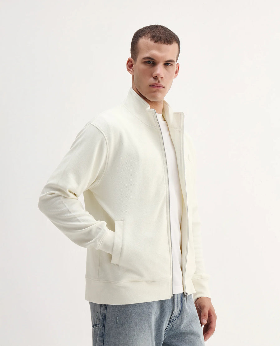Rare Rabbit Men's Costo-J-S26 Off White Polyester Blend Fabric Full Sleeve High Neck Relaxed Fit Plain Sweatshirt